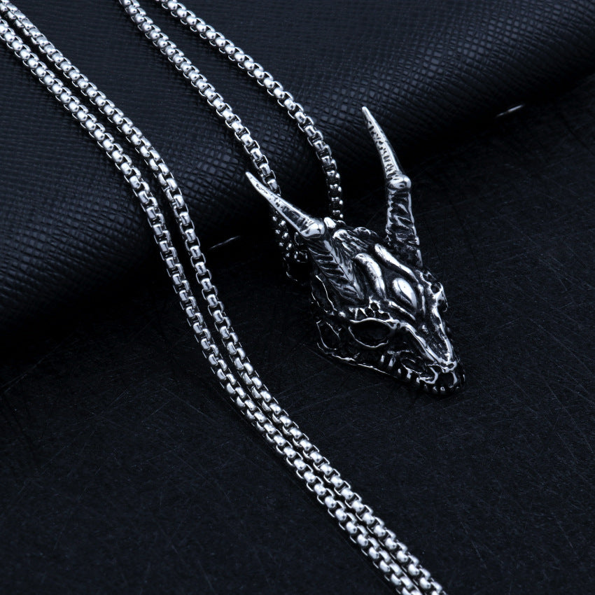 Horned skull pendant necklace