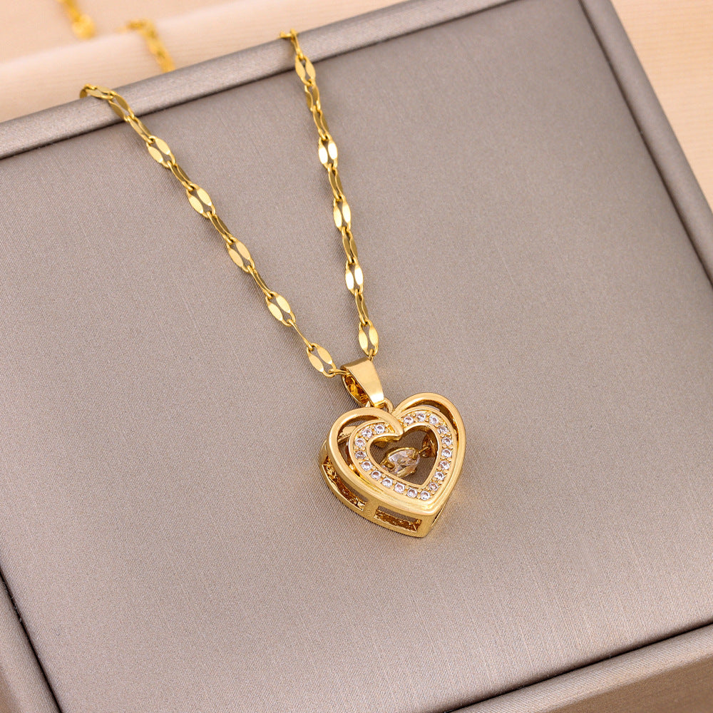AMBASADOR Layered Rhinestone Heart Necklace