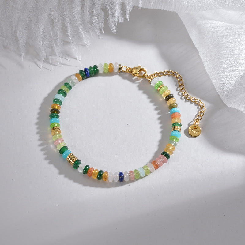 Disc-bead stone bracelet