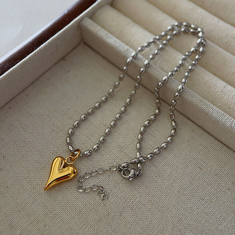 Two-tone heart bead-chain necklace