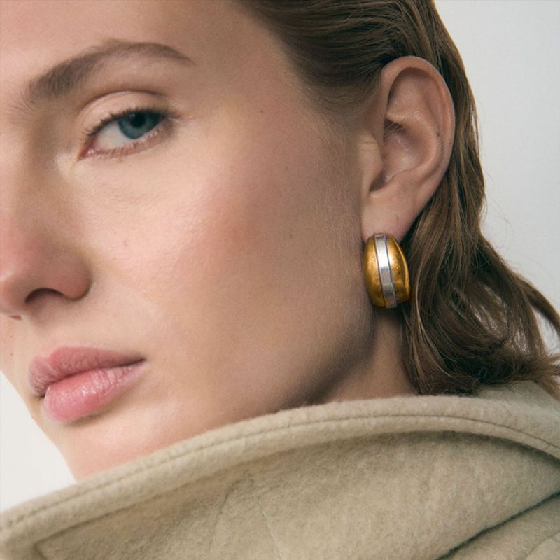 Two-tone rounded stainless steel earrings