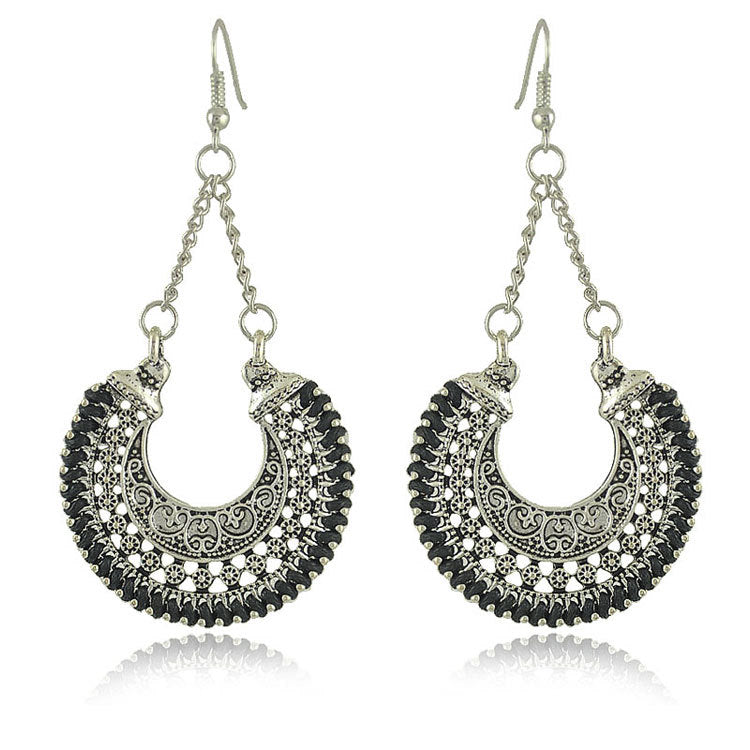 AMBASADOR Black Woven Crescent Drop Earrings