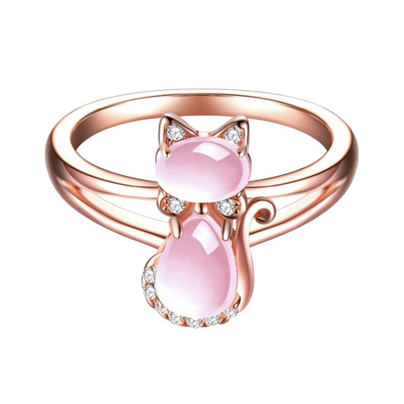 AMBASADOR Rose-Gold-Tone Pink Cat Ring