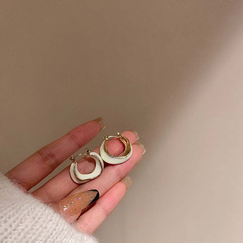 AMBASADOR White Enamel Geometric Hoop Earrings