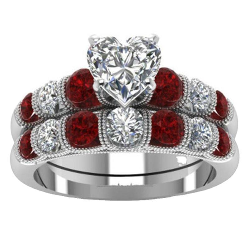 AMBASADOR Red Accent Heart Ring Set