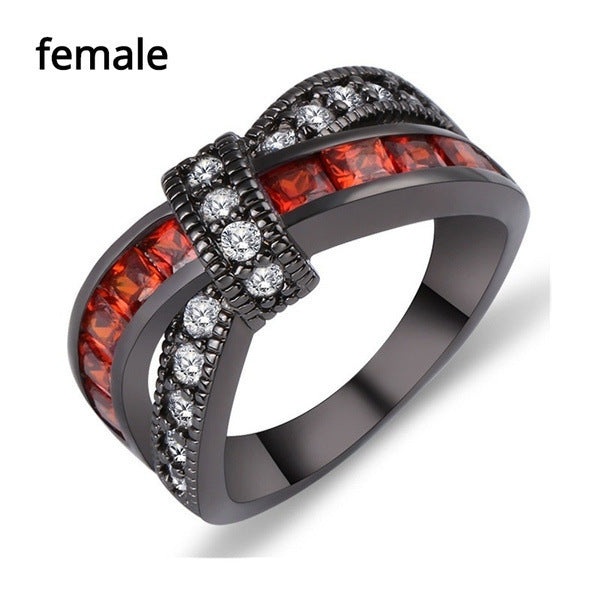 AMBASADOR Gunmetal Red Accent Cross Band Ring