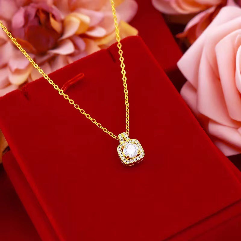 AMBASADOR Gold-Tone Cushion Halo Pendant Necklace
