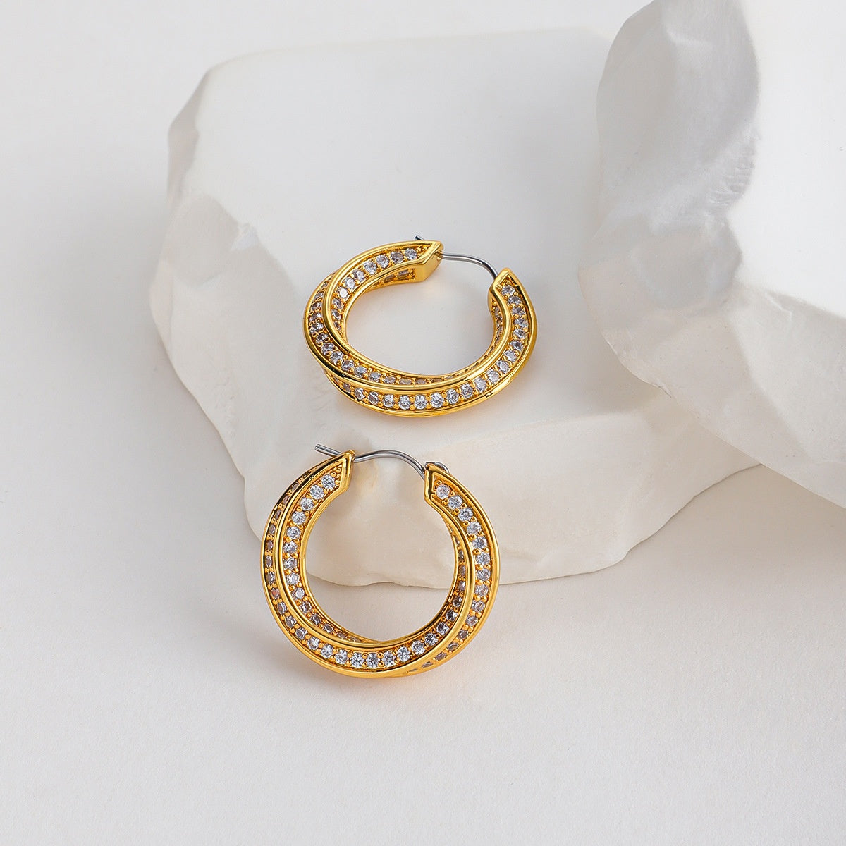 AMBASADOR Gold-Tone Textured Crystal Hoop Earrings