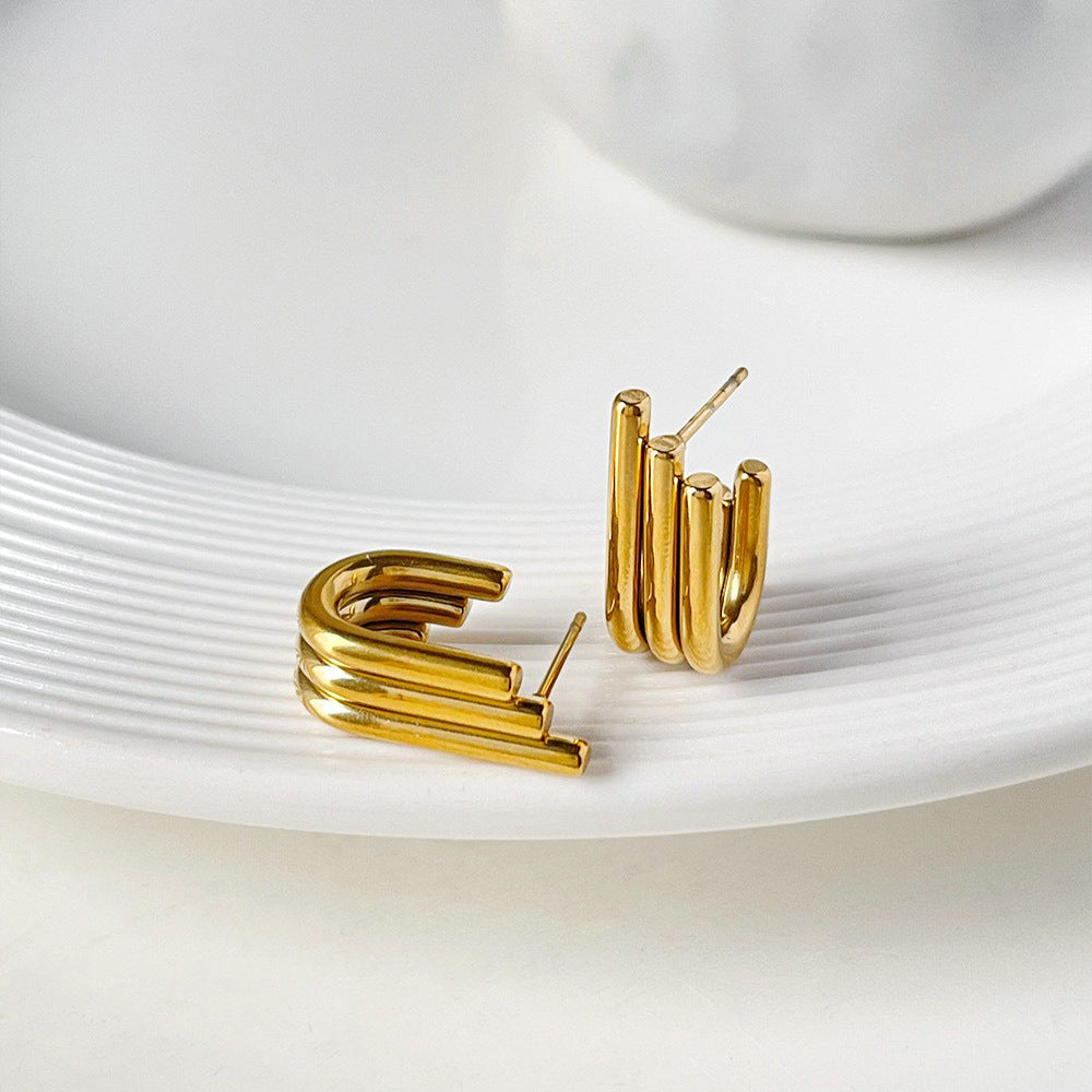 AMBASADOR Sculpted triple-bar stud earrings