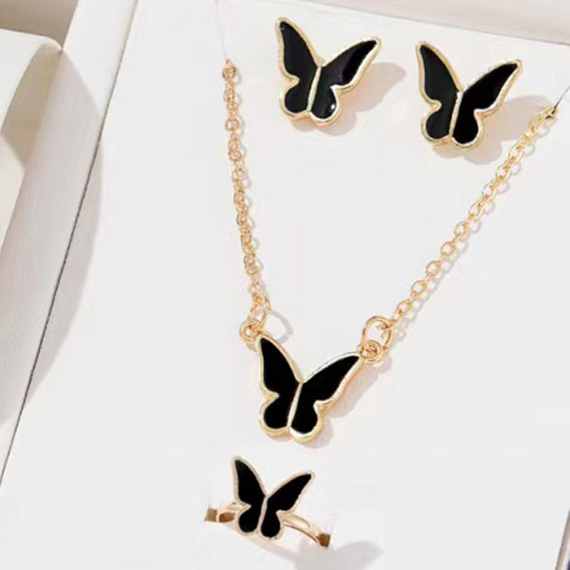 AMBASADOR Black Butterfly Jewelry Set