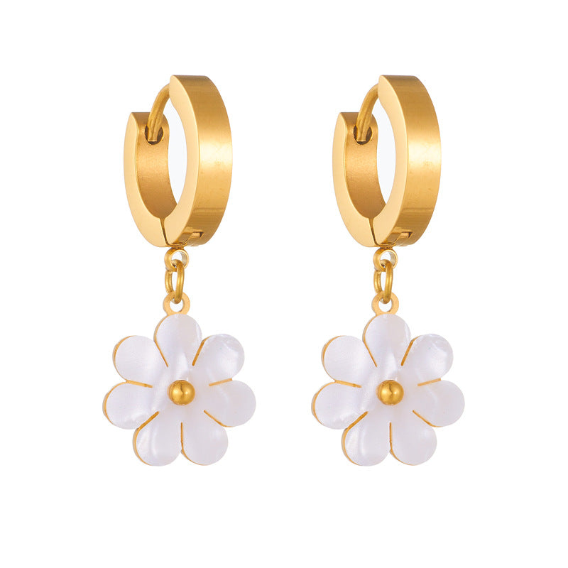 AMBASADOR White Daisy Hoop Earrings