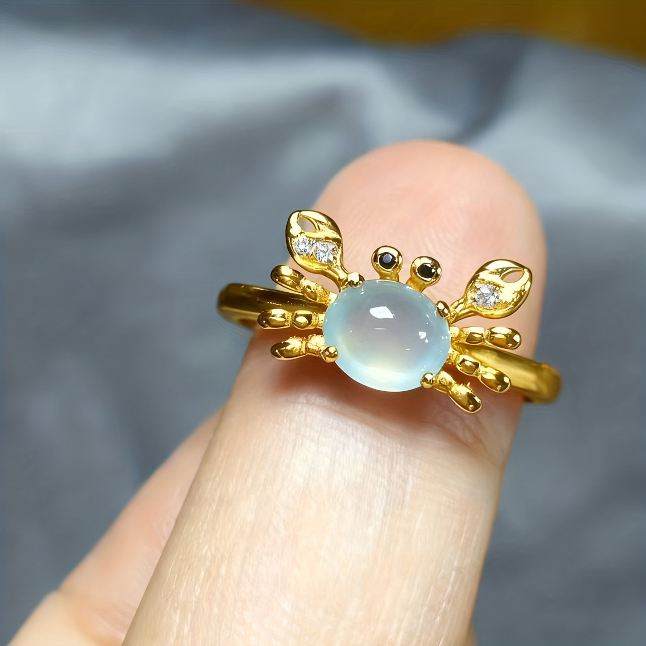 AMBASADOR Gold-Tone Glass Cabochon Crab Ring