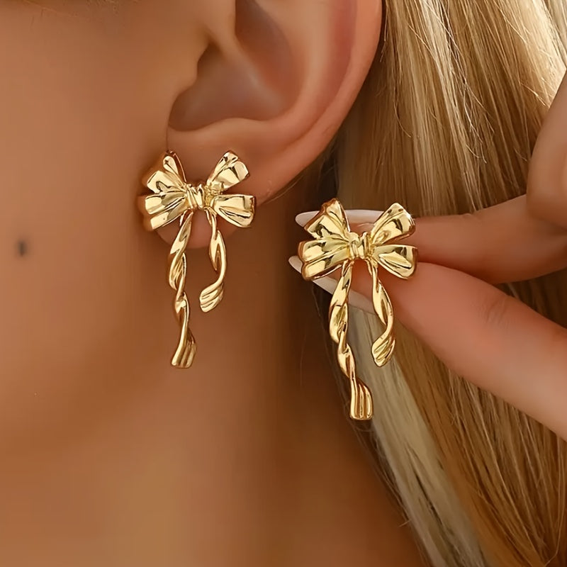 AMBASADOR Gold-Tone Ribbon Bow Drop Earrings