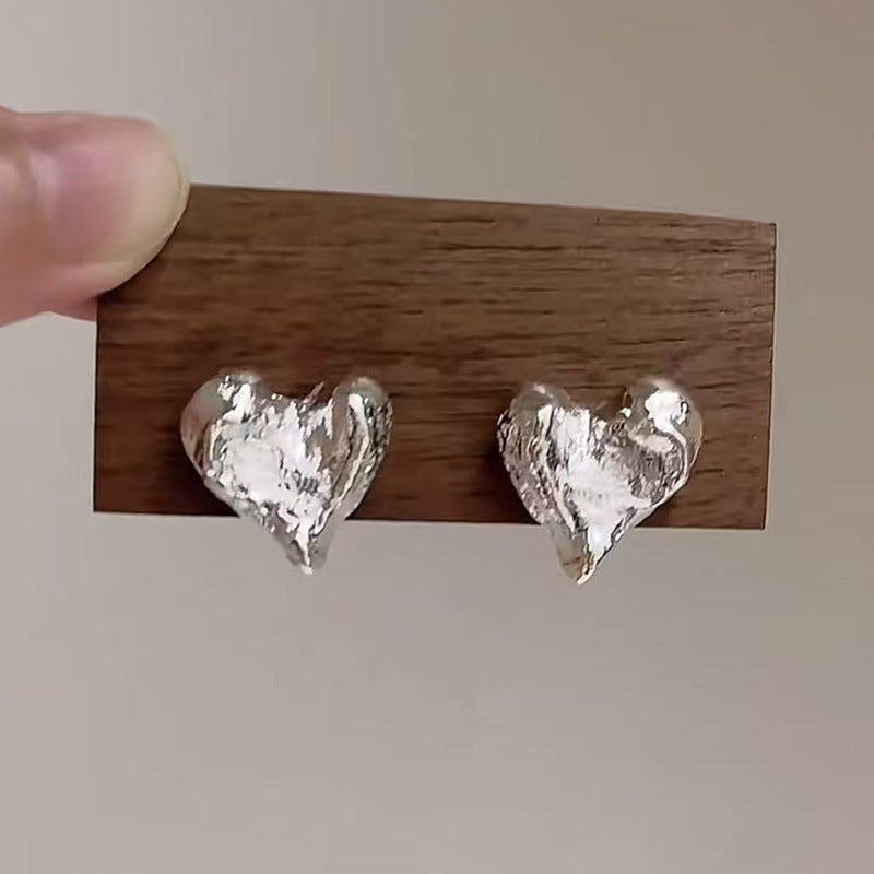 AMBASADOR Silver-Tone Textured Heart Stud Earrings