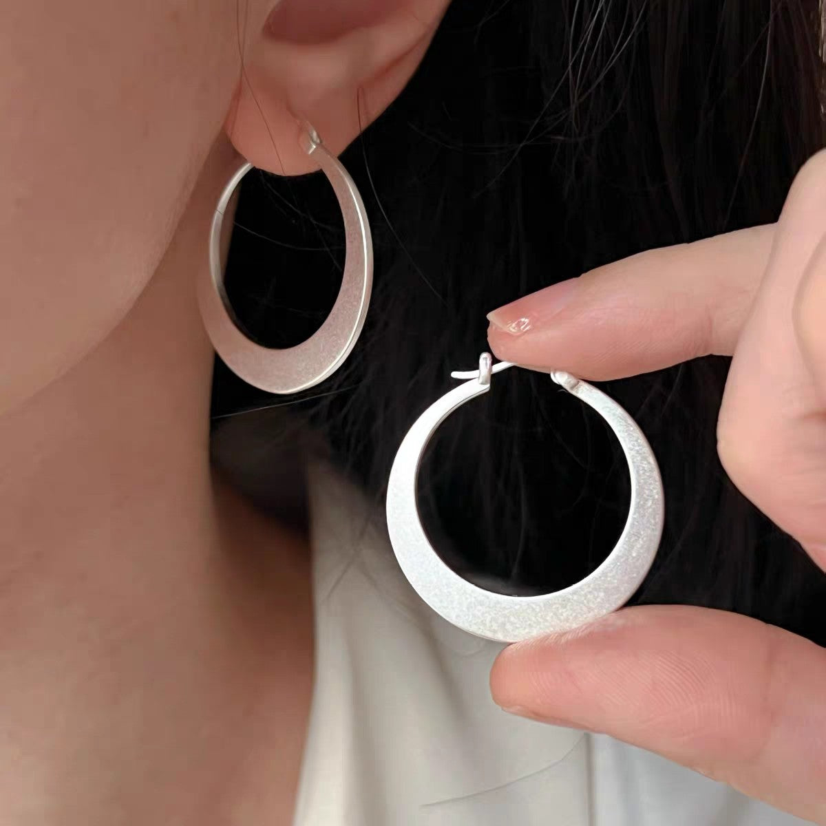 AMBASADOR Silver-Tone Matte Large Hoop Earrings