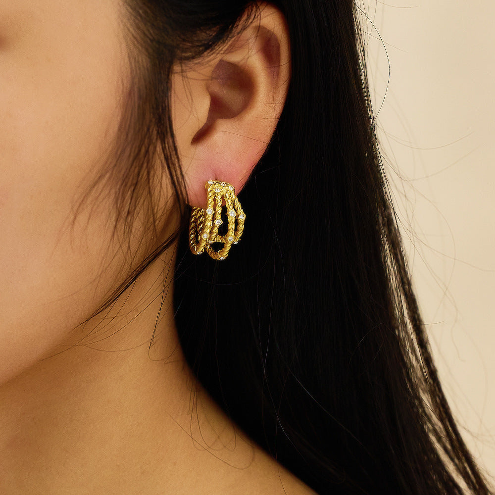 AMBASADOR Clear-accent triple-loop earrings