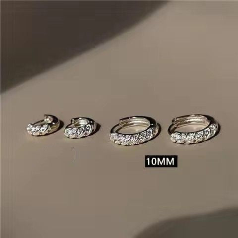 AMBASADOR Silver-Tone 10mm Clear Accent Hoop Earrings