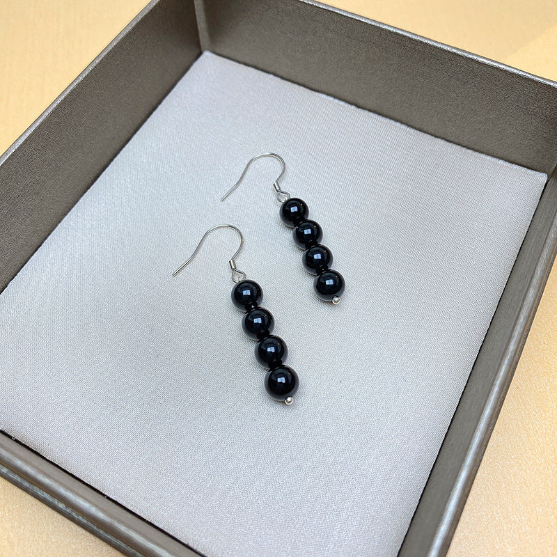 AMBASADOR Silver-Tone Black Bead Drop Earrings