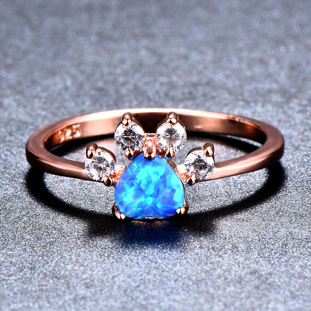 AMBASADOR Rose-Gold-Tone Blue Paw Ring