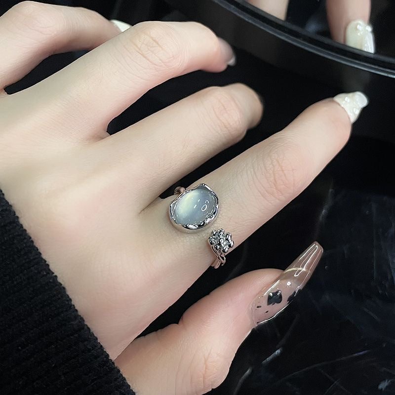 AMBASADOR Silver-Tone Flower Bud Cabochon Ring