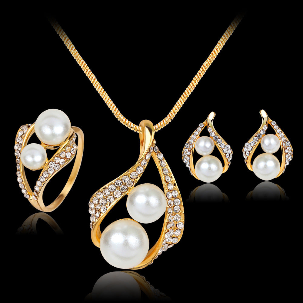 AMBASADOR Golden Double Pearl Jewelry Set